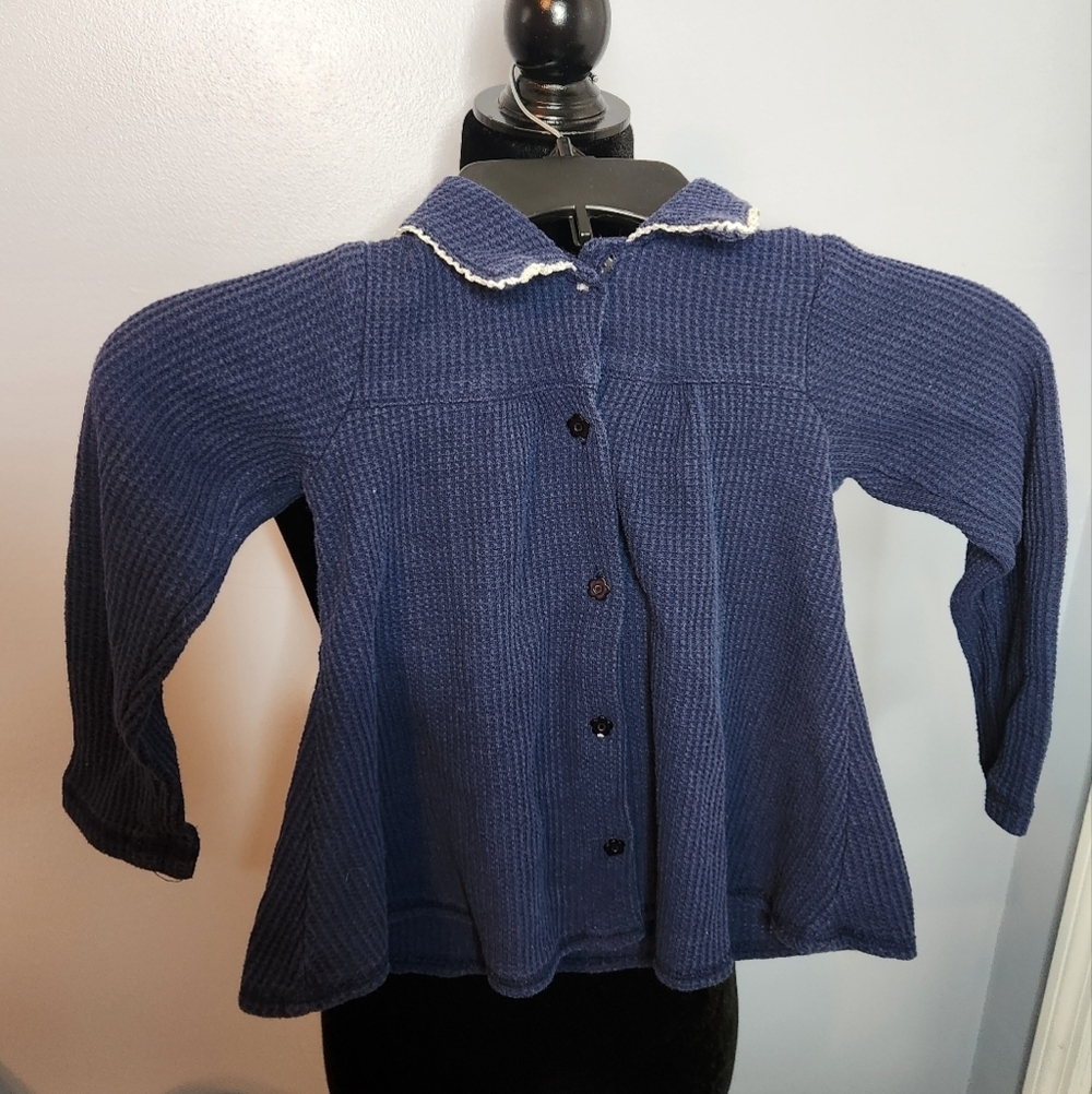 Side×Side Size Medium Kids Waffle Knit Button Up Cardigan Sweater Dark Blue